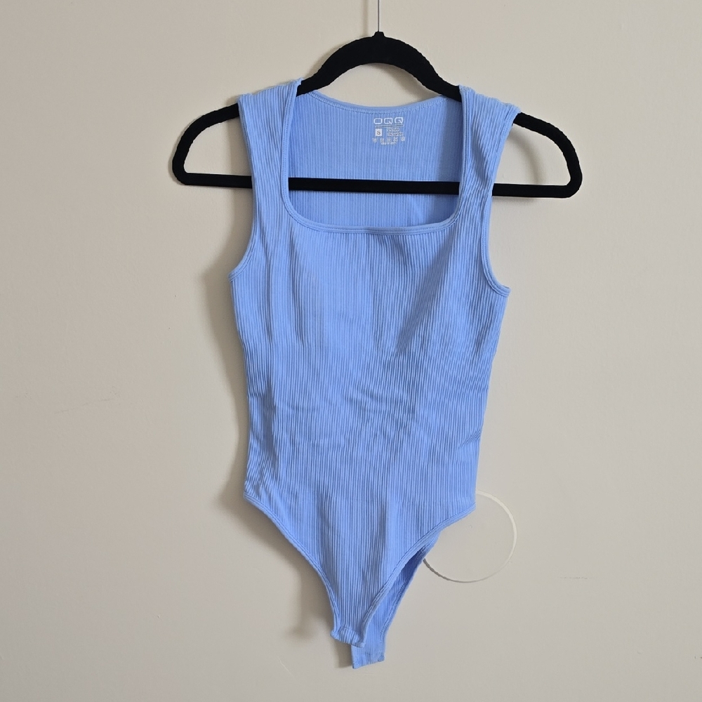 Elegant Light Blue Ribbed Bodysuit